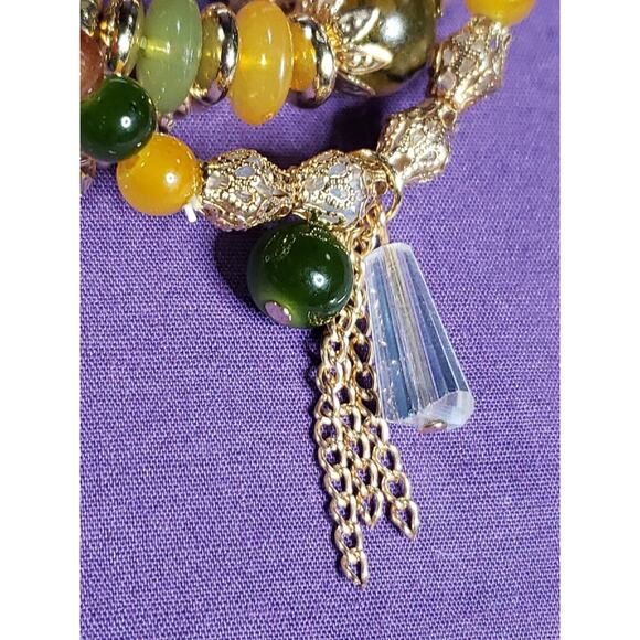 Set Of 4 Glass Bead Stackable Bracelets Multicolored Beads & Gold Tone Metal NEW - Picture 5 of 14